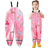 JinBei Mädchen Regenhose wasserdichte Kinder Rosa Winddicht Matschhose Regenbogen Pferd Verstellbaren Riemen Leicht mit Reflektierenden Streifen Tasche Sport Regen Hosen, 6 Jahre, GR.122-128