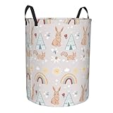 Großer Wäschekorb mit Griffen, Hase, Eichhörnchen, Regenbogen, Wäschesammler, Wäschekorb für Babys und Kinder