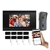 HIJYMNZPQ 2-Draht-WLAN-Video-Türsprechanlage, Türklingel, Gegensprechanlage, 7 Zoll, 1080P, Touchscreen-Monitor, APP/Swipe/Karte, 4-in-1-App for Entsperren Im Klacks Installiert