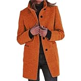 Trenchcoat Damen Elegant Langarm Mantel Schlanke Knöpfe Warm Übergangsmantel Einfarbig Wintermantel Warme Slim Fit Outdoor Jacken Klassischem Revers Coat Wollmantel Für Frauen