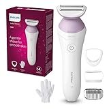 Philips Lady Shaver Series 6000 – Kabelloser Nass- und Trockenrasierer mit 4 Zubehörteilen, Körperpeeling-Handschuh, Kammaufsatz (Modell BRL136/00)