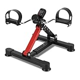 Hebitod Mini Heimtrainer Bein- und Armtrainer, Faltbarer Beintrainer mit LCD-Display & Stufenlosem Widerstand, Kompakter Pedaltrainer mit Anti-Rutsch-Füßen, Schwarz-Rot