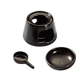 Stilvolle schwarze Keramik-Duftlampe für ätherische Öle, mit Schale und Teelichtlöffel, für Aromatherapien und Entspannung, Raumdekoration, Raumduft, Diffusor