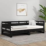Homgoday Ausziehbares Tagesbett schwarz Massivholz Kiefer 2x(90x190) cm ausziehbares Schlafsofa Bettgestell für Tagesschlafen, Gästebett Übernachtung, Gelegenheitsbett, ausziehbares Ruhen Innenmöbel