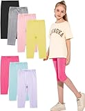 Kiench 7 Stück Mädchen Capri Leggings 3/4 Hosen für Sommer Schule Sport Tanz, Verschiedene einfarbige Farben, 10-11 Jahre