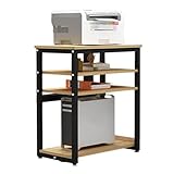 LYHXYLFT AV-Medienständer, 4-lagiger CD-Player-Ständer, Offenes Aufbewahrungs-Audio-Rack, AV-Medien-Audio-Ständer for Wohnzimmer, Büro, Theater, Aufnahmestudio, Einkaufszentren(Black+Light Walnut)