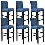 Barhocker-Sitzbezüge aus Samt, 6er-Set, blau, weich, Stretch-Stuhlbezüge für kurze Drehstuhl, abnehmbar und waschbar