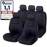 Upgrade4cars Auto-Sitzbezüge Set Universal Blau | Auto-Schonbezüge Vordersitze & Rückbank | Auto-Sitzbezug Schwarz | Autozubehör Innenraum Deko | Geschenke für Frauen und Männer