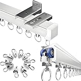 Gardinenstange Deckenmontage Vorhangschiene 1 läufig 50cm-600cm, Raumteiler Gardinen Schienensystem Aluminium Gardinenschiene Vorhangstange mit Metall-Gardinen-Clips(80cm)