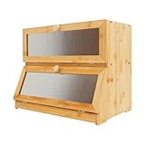 Doppellagiges Bambus-Brotfass 40x25x33 cm aus Bambus und Acryl natürliche Holzfarbe halbsichtbare Klappe geeignet für Zuhause Bäckerei