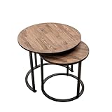 Industrial Living Couchtisch – Runder Salontisch – Kiefer massiv – Beistelltisch – 2er Set – Walnuss – Metallrahmen - Schwarz