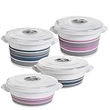 Mikrowellengeschirr mit Deckel, Dampfregelventil und Griff, 4er Set, 2 Stück V = 1l, 2 Stück V=1,5 l, Farben: pastellblau, pastelrosa. aus lebensmittelechtem Kunststoff, Hergestellt in der EU