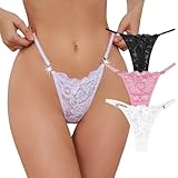 VORHELOVE Spitzen-Tanga, Höschen für Damen, sexy, frecher G-String, Übergröße, Unterwäsche, Tangas, niedrige Taille, Dessous, Tanga, XS-2XL, 3er-Pack (schwarz + weiß + rosa), XS