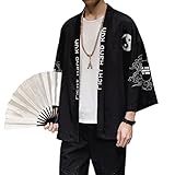 Osheoiso Herren Casual Kimono Cardigan Japanische Happi Bedruckter Kimono Bademantel Nachthemd Große Größe Langarm Jacke Hemd Männer Yukata Kleidung Kostüm Frühling A 1 XL