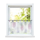 ESLIR Scheibengardine Küche Bistrogardine Modern Gardinen Transparent Kurzgardine mit Schlaufen Vorhänge Voile Lila HxB 45x90cm 1 Stück