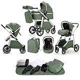 Lnhcrbs Kinderwagen 3 in 1,Kinderwagen & Buggys mit Autositz mit verstellbarem Griff,Wandelbare Kinderwagen und Buggys, für 22 kg, 0-4 Jahre（Grün）