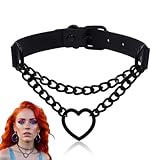 XUZOPIM Black Choker Necklace Women'S Gothic Necklace Choker Black Gothic Pu Leather Heart Slip Chain Adjustable Retro Choker Collar Chain For Girls Christmas Accessories