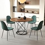 GOLDFAN Esszimmer-Set mit Rundem Tisch 120 cm und 4 Stühlen aus Bequemen Stoffen, Großer Tisch 120 cm, Rund, mit Stuhl für 4-6 Personen (Grün)
