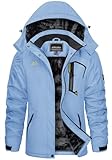 KEFITEVD Damen Skijacke Winddicht Atmungsaktiv Softshelljacke Winter Warm Verdickt Fleeckjacke mit Reißverschluss Brusttasche Multi-Taschen Übergangsjacke Ski Jacke Hellblau XL