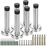 ASelected 6 Stück Türstopper Wandtürstopper Edelstahl-Wandschutz Türstopper für Sockelleisten mit Gummi-Stoßstangenspitze mit Befestigungsschrauben und Dübeln Silber