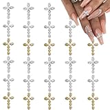 3D-Kreuz-Nagelkunst-Charms, Strasssteine, 30 Stück, Gold-Silber-Kreuz-Nageldekorationen für Frauen, Nageldekorationen