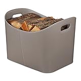 Relaxdays Holzkorb Kunstleder XL, stabiler Feuerholzkorb mit Tragegriffen, Brenn- & Kaminholz, Allzweckkorb, dunkelgrau