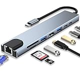 USB C HUB, 8-in-1 USB C Adapter mit 4K-HDMI, Type C 100W PD, USB C Port, USB 3.0, RJ45 Ethernet, SD/TF-Kartenles, Docking Station Kompatibel mit MacBook Pro/Air USB C Laptop und Andere Typ C Geräte