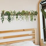HGDESIGN® Wandtattoo Wandaufkleber Grüne Blätter Pflanzen Blume Ranke Efeu Rebe Blumentopf Wandsticker Wanddeko für Wohnzimmer Schlafzimmer Flur Küche Leiste (B)
