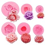 6 Stücke 3D Silikonform Blumen, Weich Silikonform Rose Blumenform, Silikonform Fondant Rosen, Pfingstrose Silikonform Kerzen, Leicht Zu Lösen für DIY Handgefertigten, Epoxidguss, Harz