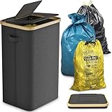 DOKRVLOQ Gelber Sack Ständer Stabil mit Deckel - Großer Mülleimer & Müllsackhalter für Küche & Haushalt | 100L Müllsystem Behälter Schwarz - Praktischer Müllsackständer
