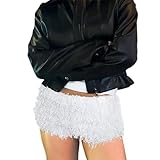 Caziffer Damen-Shorts, behaart, Mini-Shorts, sexy, einfarbig, lässig, niedrige Taille für Damen, weiß, Small