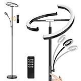 ANTENLICHT KAKA|Stehlampe LED Dimmbar|Schwarz Stehleuchte 20W mit flexibler 7W Leselampe| Modern deckenfluter mit fernbedienung mit 4 Farbtemperatur für Wohnzimmer, Schlafzimmer, Büro, Hotel