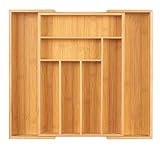 Hausio Expandable Küchenschubladen Organizer Besteckeinsätze, Küchen Organizer Schublade - Besteckkasten für Schubladen, Besteckkasten Bambus, Organizer für Küchenutensilien und Besteck (Groß)
