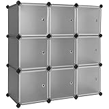 SONGMICS Regalsystem, 9 Würfel, Kleiderschrank aus Kunststoff, mit Türen, Schuhregal, Aufbewahrung von Kleidung, Schuhen, Spielzeug und Büchern, Steckregal, einfache Montage, grau LPC116G01