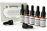 greenum GIFTS OF NATURE Seifenduftöl Set - 5 x 10 ml Hochwertige, Blumige Düfte für Seifenherstellung - Jasmin, Rose, Lavendel, Flieder & Freesie - Vegan, Ideal für Glycerinseife