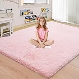 Flauschiger Teppich für Schlafzimmer und Mädchen: Rosa Teppich, 20,3 x 25,4 cm für Wohnzimmer, rosa flauschiger Teppich für Kinderzimmer – rosa pelziger Teppich, Schlafzimmerdekoration (2,4 x 3,4