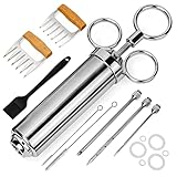Pulled Pork Set inkl. Fleischspritze, Bratenspritze Edelstahl 60ml Marinadenspritze 1 Marinierpinsel 3 Nadeln 1 Paar Fleischkrallen - Fleischspritze mit Pulled Pork Set für BBQ Grill Fleisch Rind
