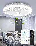 Worshow 47cm Deckenventilator mit Beleuchtung, 65W Modern Dimmbare LED Deckenleuchte mit Fernbedienung und APP, 3 Farbtemperaturen, 6 Windgeschwindigkeiten, Leises Lüfterlicht für Schlafzimmer
