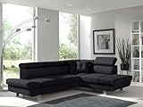 Bestmobilier Lisbona – Ecksofa rechts mit Schlaffunktion – 5-Sitzer – mit Kopfstützen Schwarz