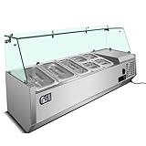 GSE Kühlvitrine Gastronomie 140cm Aufsatzkühlvitrine 50L Kühlaufsatzvitrine GN 1/6 Kühlaufsatz Gastrokühltisch Belegstation mit Glasscheibe Saladette Vorbereitungstisch Gastro für Döner Salat Buffet