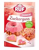 RUF Zuckerguss Erdbeer, sofort anwendbar als Glasur für Kuchen und Gebäck, fruchtig süßer Erdbeer-Genuss, 1 x 150g