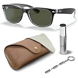 Ray-Ban RB2132 New Wayfarer quadratische Sonnenbrille, BRILLEN-SET | Exklusiv-Etui und Care-Kit | Matte Black on Transparent/G-15 Green