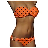 Push Up Bandeau Bikini Set Blau Weiß Streifen Gestreift Damen Pushup Badeanzug
