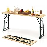 GIANTEX Bierzelttisch klappbar, Biertisch höhenverstellbar 75 cm / 105 cm, Outdoor Buffettisch mit Schirmloch, 168,5 cm Stehtisch Bartisch Bierzeltgarnitur, Partytisch Klapptisch für Terrasse Garten