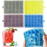 4 Stück Eiswürfelform,Silikon Eiswürfelbehälter mit Deckel,2 Stile (15 Gitter und 24 Gitter),Insgesamt 78 Würfel,Stapelbar,Spülmaschinenfest, für Cocktails Eiscreme Eistee Whisky Wein Obst