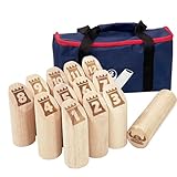 JacMok Numbered Toss -Wurfspiel - Wikingerspiel – Nummern Bowling mit Tasche-Holzwurfspiel Kegelspiel Spielzeug für draussen