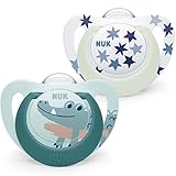 NUK Star Night & Day Schnuller für Babys | 18-36 Monate | Lutscher im Dunkeln | Silikon BPA-frei | Krokodil | 2 Stück, grün