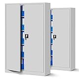 Jan Nowak 2er Set Aktenschrank XXL C001II Büroschrank Metallschrank Flügeltüren Stahlblech Pulverbeschichtung 185 cm x 115 cm x 40 cm (grau/grau)