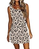 PLMOKEN Sommerkleid Damen Strandkleid - Freizeitkleid Ärmelloses Rundhalsausschnitt Mini Leicht Hohe Taille Gestreifter Patchwork kurz Kleider