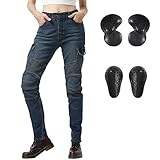 LOMENG Motorrad Reiten Jeans Motorrad Motocross Slim Stretch Hose mit CE Knie Hüfte Abnehmbare Gepanzerte für Frauen, Blau, S